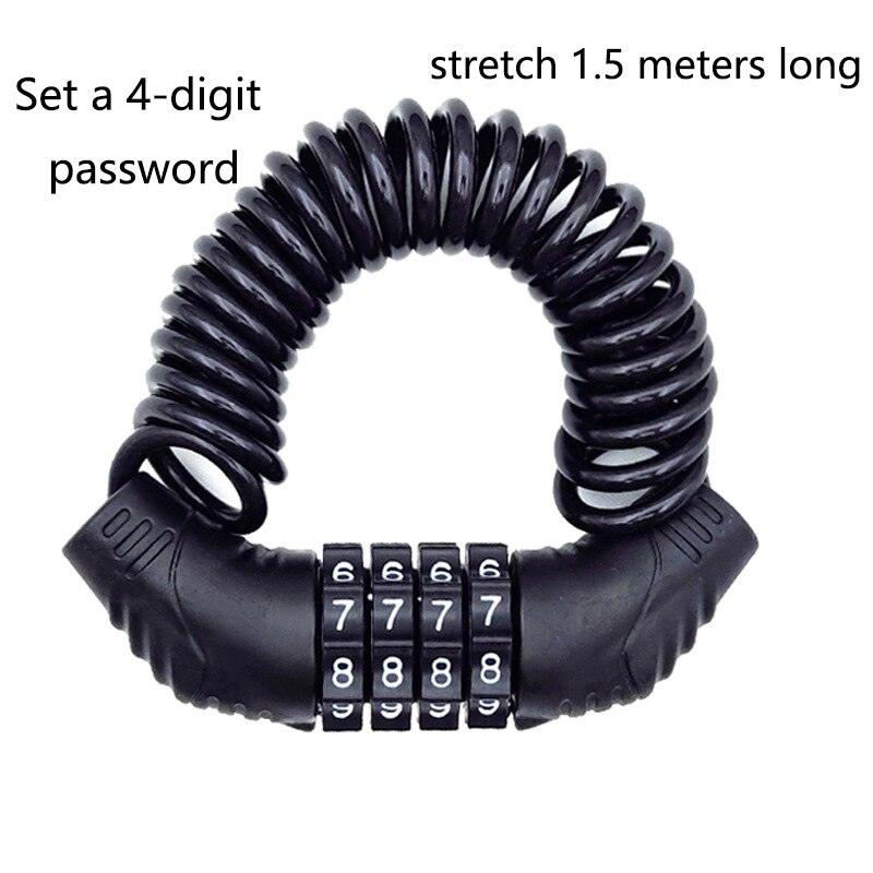 Cable Lock Flexible - 휴대용 4자리 비밀번호 조합 잠금장치, 자전거,
